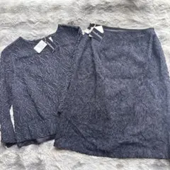 婦人服ネイビートップス＆スカートセット Mサイズ