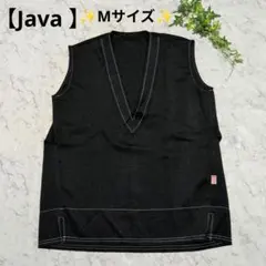 【Java 】ジャバコラボステッチ入りフリンジVネックベストブラックМ
