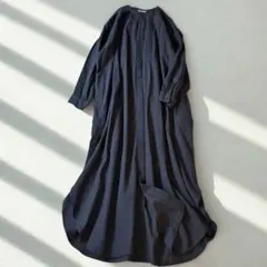サマンサモスモス＊墨黒リネン混ロングワンピースF　天然素材ピンタックレトロ