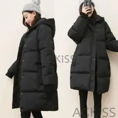 ブラック フード付きダウンジャケット　2XL