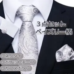 【3点セット】ネクタイ・チーフ・カフス ペイズリー柄 結婚式 二次会 入学式