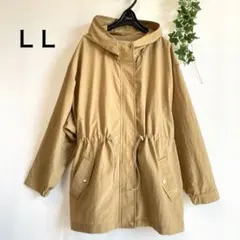 ベージュ フード付きジャケット　スプリングコート アウター　ジャンパー　ＬＬ
