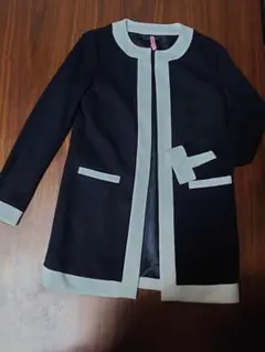 訳あり美品　シワになりにくい　バイカラー　ジャケット　コート　白×黒　ポケット有