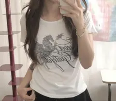 ホワイト ロゴプリント 半袖 Tシャツ amood