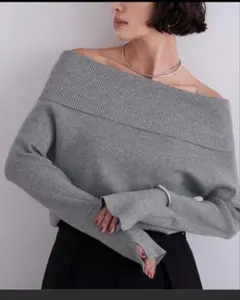 ur`sユアーズグレー リブニットオフショルダー セーター