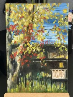 和紙ちぎり絵 原画「白樺の森」風景画 手作り アート 作品 立掛け