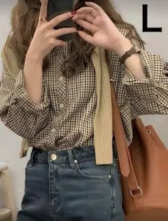 チェック柄 長袖シャツ ブラウン系