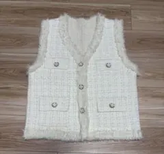 未使用品　ホワイト　フリンジベスト 美品