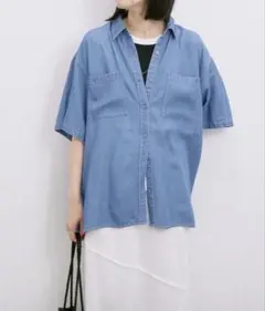 サマンサモスモスブルー　接触冷感　クールデニムシャツ　ブルーのサムネイル