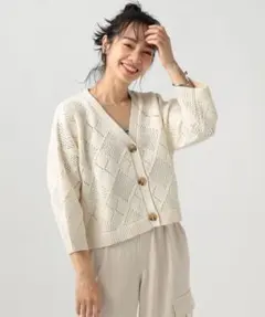 BAYFLOW アーガイルジャガードカーディガン 春夏秋 羽織り 透かし編み