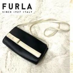 フルラ　FURLA 本革リボン付ショルダーバッグ 黒×白 シンプル