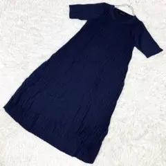 【未使用品】半袖ワンピース　ストレッチ生地　レーヨン　ネイビー　Lサイズ
