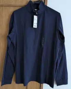 未使用 ユニクロ ドライEX UVカット ハーフジップ Ｔシャツ ブルー Ｌ