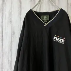 ナイロンプルオーバー プルオーバー 刺繍 ワンポイントロゴ 古着 ブラック