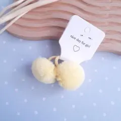 ヘアゴム 髪ゴム ベビー キッズ 子供 ボンボン ファー イエロー 2本