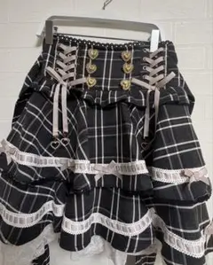 LIZLISA はしごリボンチェックティアードスカパン 黒 ピンク