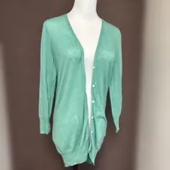 ミントグリーン Vネック 長袖カーディガン
