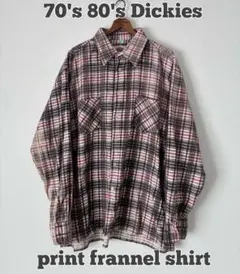 70's 80's Dickies プリントネルシャツ　長袖チェック　フェード