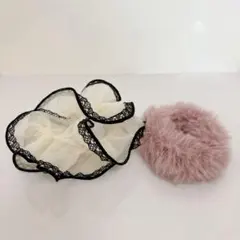 シュシュ 2個セット レース ファー ヘアアクセサリー まとめ売り