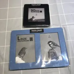 青色フェルトLサイズフォトフレームと黒色SQサイズフォトフレームセット