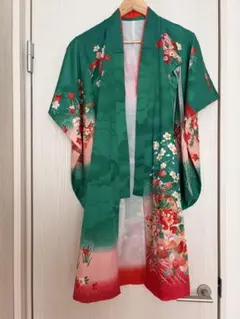 緑色 花柄 着物