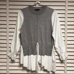 Praia（プライア）シャツドッキングニットベスト グレー×ホワイト