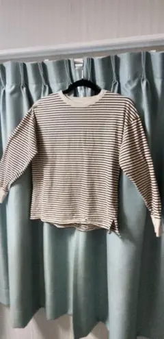 【Samantha Mos2ベージュ&黒ストライプ長袖カットソーFサイズ綿100