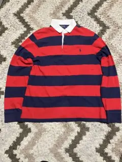 【美品】POLO RALPH LAUREN ラガーシャツ ボーダー 赤紺 L