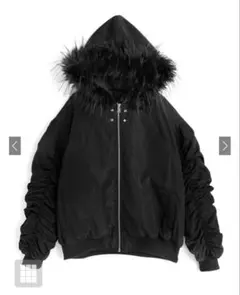 【新品・タグ付き】ファー付きギャザージャケット ブラック フリーサイズ