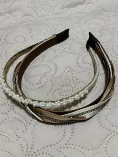 カチューシャ　AJIDOU ブラウン　ヘアアクセサリー　ビーズ　2個セット　　B