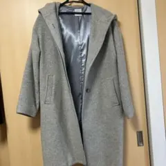 フード付きグレーウール風ロングコート