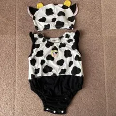 CROISSANCE BEBE くろわっさんすべべ　牛柄ロンパースと帽子　70のサムネイル