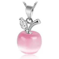 NA133【りんご】ネックレス　全2色　ムーンストーン　まん丸　可愛い　ピンク