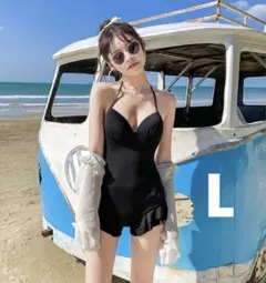 レディース 体型カバー 水着 セパレート フリル すらっと脚見せ 水着 L