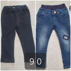 90　セット　デニム風パンツ ゴムウエスト　パンツ　ズボン