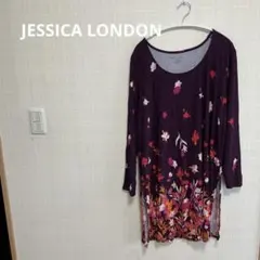 【美シルエット】花柄 チュニック ワンピース パープル 大きいサイズ 海外