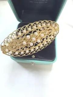 ヘアクリップ　バレッタ　ゴールド パール