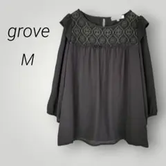 グローブ grove 胸元刺繍ブラウス【M】ブラック セレモニー 卒業入学式