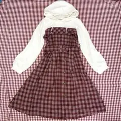 axesfemmアクシーズ フード付き赤白チェックワンピース