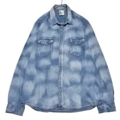 H&M メンズ デニムシャツ 長袖シャツ タイダイ風 US古着o40