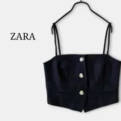 極美品✨ザラZARAストラップリネンブレンドベスト黒クロップドビスチェキャミ春夏のサムネイル