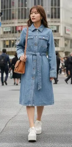 ZARA デニムブルー シャツワンピース ウエストベルト付き S