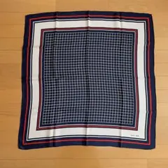 ピエール・カルダン　ヴィンテージシルクスカーフ　ネイビー チェック柄