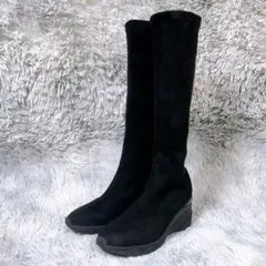 ☆美品☆【プラスダイアナ】ウェッジストレッチブーツ (24) ウェッジソール　黒