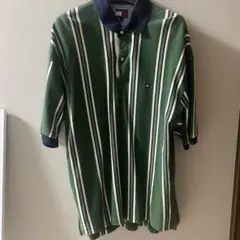 Tommy Hilfiger グリーン ストライプ ポロシャツ
