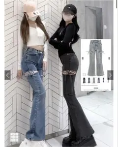 GRL サイドカットアウトリボンフレアデニムパンツ