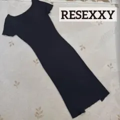RESEXXYリブ ニット ワンピース ブラック M ロング 半袖 Vネック 黒