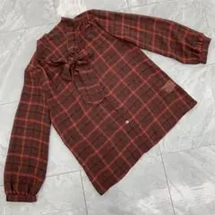 LAUTREAMONT チェック柄 リボンタイ ブラウス ブラウン Mサイズ