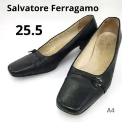【イタリア製】Ferragamo 高級レザーパンプス 25.5　スクエアトゥ