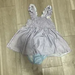 女の子用ワンピース水着 パープルチェック